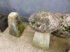 TWO STADDLE STONES AND TOPS.