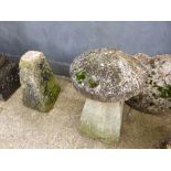 TWO STADDLE STONES AND TOPS.