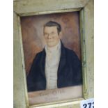 19th.C. ENGLISH NAIVE SCHOOL. A MINIATURE PORTRAIT OF A GENTLEMAN, REPUTED TO BE TOM CRIBB, BOXER.