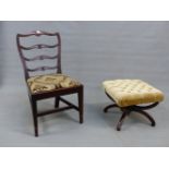 A VICTORIAN ROSEWOOD FRAMED DRESSING STOOL, TOGETHER WITH A GEORGE III MAHOGANY PIERCED LADDER