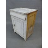 A PAINTED PINE CASED WASH BASIN WITH LIFT UP TOP, CUPBOARD BASE. W 64