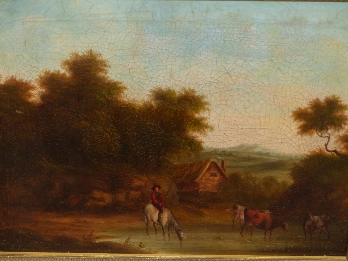 EARLY 19th.C. ENGLISH SCHOOL. CATTLE WATERING. OIL ON CANVAS. 40 x 51cms. - Image 2 of 12