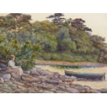 A. A. COOMBS (19th/20th.C. ENGLISH SCHOOL). LOOKING OVER THE ESTUARY. SIGNED WATERCOLOUR. 34 x
