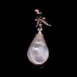 AN ANTIQUE TEARDROP SHAPE BLISTER PEARL AND DIAMOND PENDANT. DROP 6.4cms, WEIGHT 6.7grms.