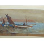 D.W. BOOTH (19th/20th.C). 'FISHING BOATS', SIGNED WATERCOLOUR. 28 x 47cms.