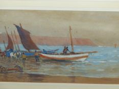 D.W. BOOTH (19th/20th.C). 'FISHING BOATS', SIGNED WATERCOLOUR. 28 x 47cms.