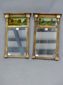 TWO 19th C. RECTANGULAR MIRRORS IN SIMILAR GILT FRAMES AND WITH VERRE EGLOMISE PANELS BELOW THE