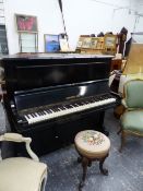 A BECHSTEIN UPRIGHT PIANO, THE EBONISED CASE NUMBERED 53706, GILT IRON