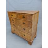 AN ANTIQUE WALNUT CHEST OF TWO SHORT DRAWERS AND THREE GRADED LONG DRAWERS ON BRACKET FEET. W 10