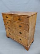 AN ANTIQUE WALNUT CHEST OF TWO SHORT DRAWERS AND THREE GRADED LONG DRAWERS ON BRACKET FEET. W 10