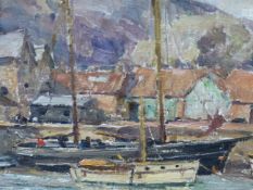 OWEN BOWEN (1873-1967). ARR. PORLOCK WEIR NORTH DEVON. OIL ON BOARD, SIGNED. 25.5 x 34cms.