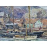 OWEN BOWEN (1873-1967). ARR. PORLOCK WEIR NORTH DEVON. OIL ON BOARD, SIGNED. 25.5 x 34cms.