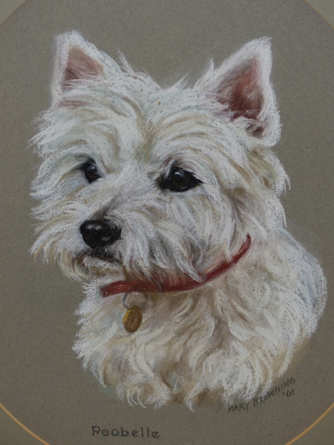 MARY BROWNING (20th/21st.C.). ARR. OVAL PORTRAIT OF A SPANIEL. PASTEL, SIGNED. H. 46cm x 40cm. - Image 3 of 6