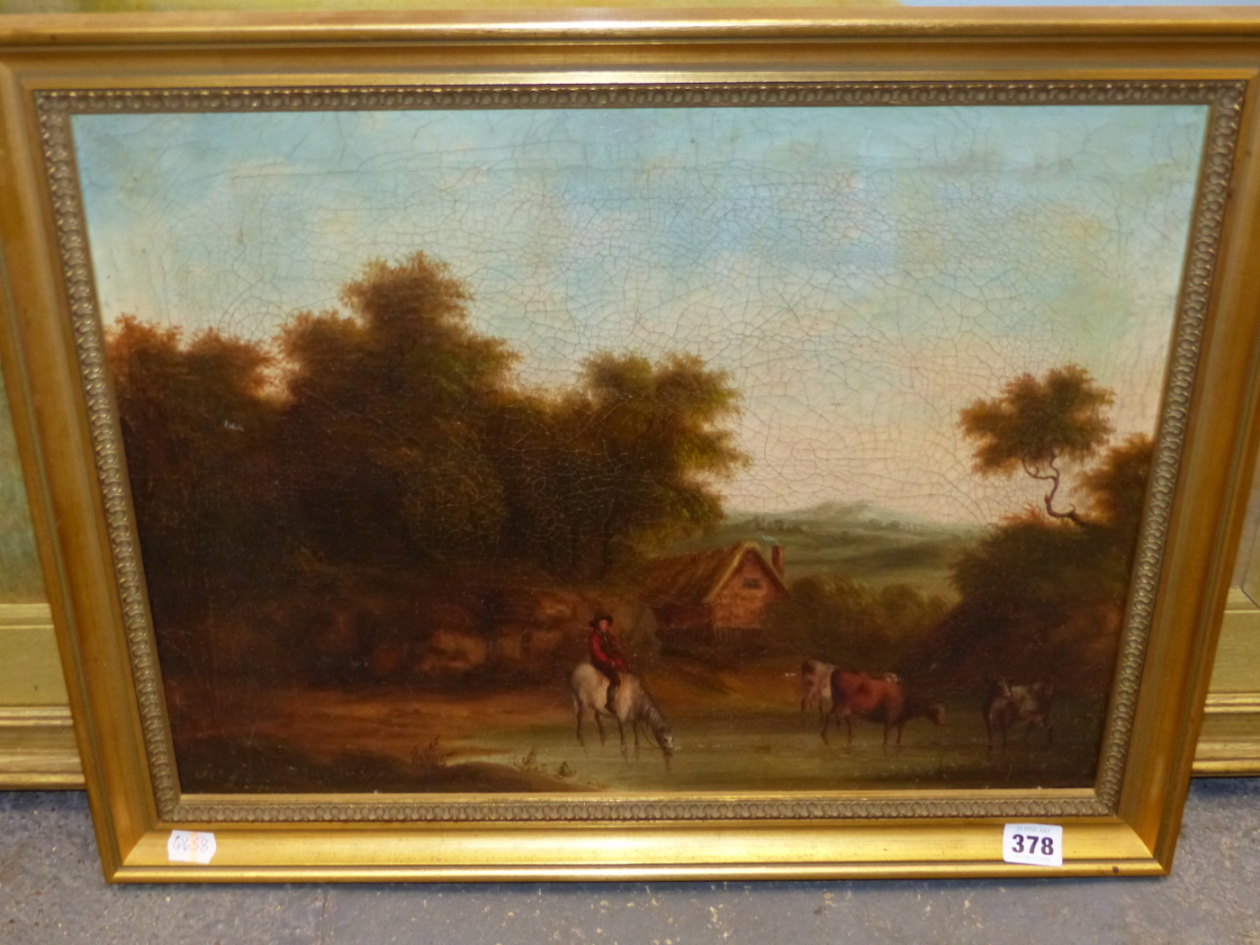 EARLY 19th.C. ENGLISH SCHOOL. CATTLE WATERING. OIL ON CANVAS. 40 x 51cms. - Image 3 of 12