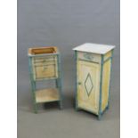 TWO CONTINENTAL CREAM PAINTED BEDSIDE CUPBOARDS WITH THEIR SIMULATED BAMBOO ELEMENTS DETAILED IN