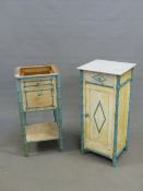 TWO CONTINENTAL CREAM PAINTED BEDSIDE CUPBOARDS WITH THEIR SIMULATED BAMBOO ELEMENTS DETAILED IN