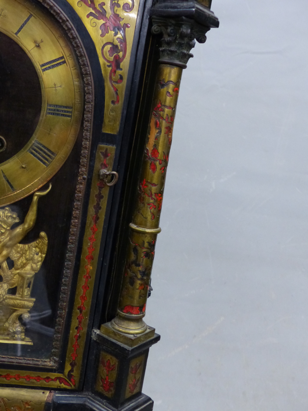 AN 18th C. AND LATER BOULLE CASED MANTEL CLOCK SIGNED J ARTUS PARIS BELOW A FIGURE OF ATLAS - Image 6 of 29