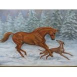 MARY BROWNING (20th/21st.C.). ARR. PLAYFUL FRIENDS. PASTEL, SIGNED. 48 x 67cms.