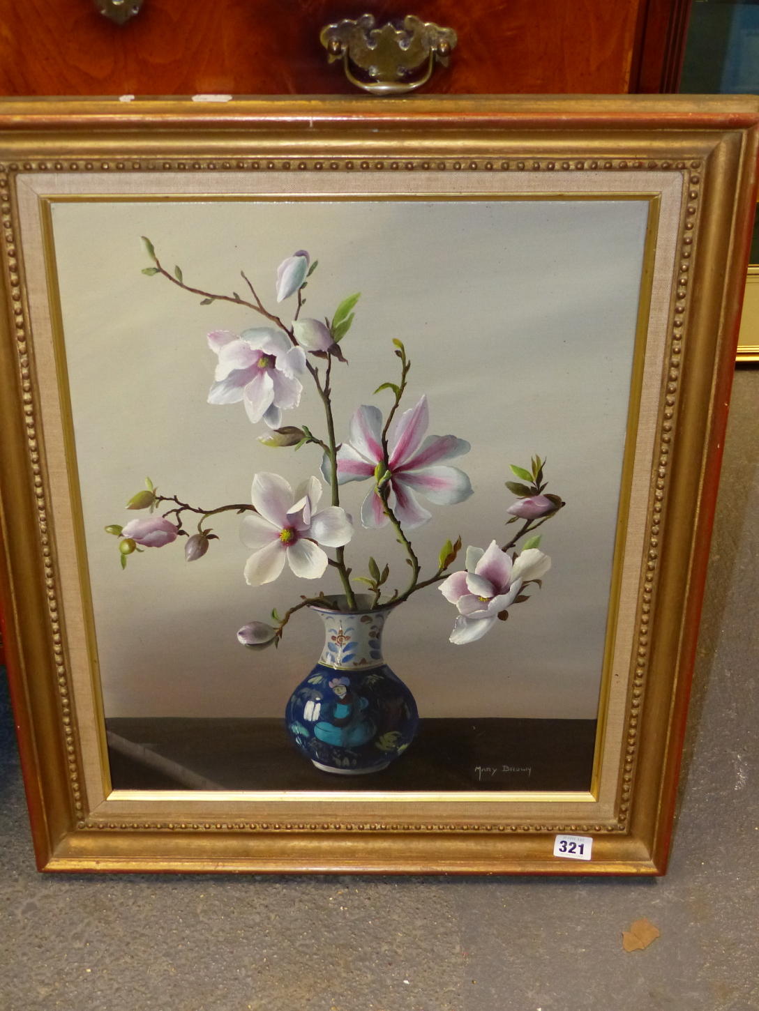 MARY BROWN (20th/21st.C.). SPRING BLOSSOM. OIL ON CANVAS, SIGNED, GALLERY LABEL VERSO. 51 x 41cms. - Image 2 of 7