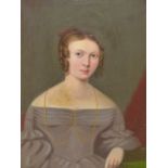 19th.C. NAIVE SCHOOL. PORTRAIT OF A YOUNG LADY. OIL ON CANVAS.