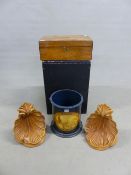 A HENLEY ROYAL REGATTA WASTE PAPER BASKET. H 29cms. A WALNUT BOX. W 40.5cms. AND A PAIR OF SHELL