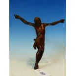 A MAHOGANY FIGURE OF CHRISTS BODY CRUCIFIED. H 24cms.