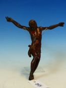 A MAHOGANY FIGURE OF CHRISTS BODY CRUCIFIED. H 24cms.