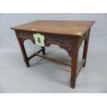 A 19th.C. GOTHIC REVIVAL OAK SIDE TABLE WITH OAK LEAF AND ACORN CARVED FRIEZE, CHAMFERED SQUARE LEGS