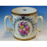 A CARL THIEME, POTSCHAPPEL PORCELAIN TYG PAINTED WITH OVALS OF FLOWERS BETWEEN BLUE BANDS GILT