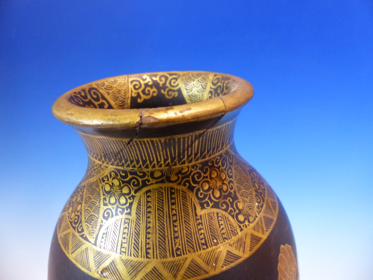 A PAIR OF SATSUMA POTTERY OVOID VASES PAINTED WITH KWANNON AND LUOHANS ON A BLACK GROUND, THE - Image 15 of 18