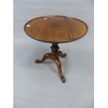 A 19th C. MAHOGANY WINE TABLE, THE DISHED CIRCULAR TOP ON A GADROONED BASED COLUMN, THE KNEES OF THE