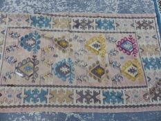 A TURKISH KELIM PRAYER RUG, 157 x 104cms. TOGETHER WITH SIX OTHERS, SIZES VARY (7).