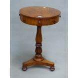 A 19th C. MAHOGANY DRUM TOPPED TABLE WITH ALTERNATING FALSE AND REAL APRON DRAWERS, THE BALUSTER