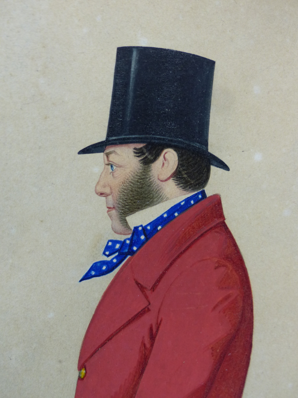 JOSHUA DIGHTON (1831-1908). MINIATURE PROFILE PORTRAIT OF A GENTLEMAN ON A HORSE WEARING A RED COAT. - Image 6 of 6
