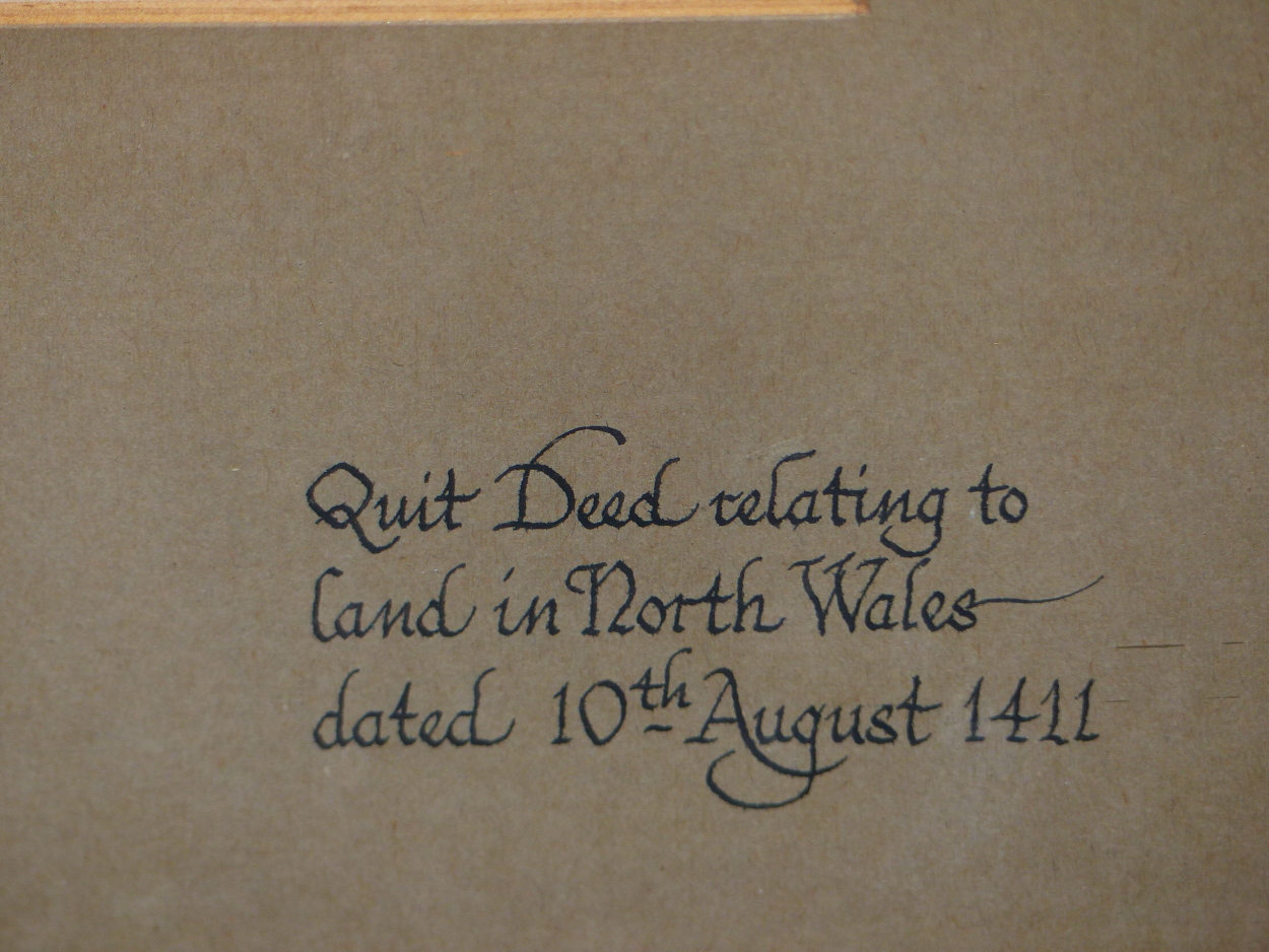 A FRAMED QUIT DEED RELATING TO LAND IN NORTH WALES DATED 10TH AUGUST 1411 AND TIED WITH A RED WAX - Image 6 of 9
