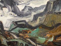 DAVID SMITH (1930-1999). ARR. A WELSH VALLEY. SIGNED INDISTINCTLY AND DATED 1963, OIL ON BOARD.