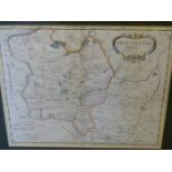 AFTER ROBERT MORDEN. AN ANTIQUE HAND COLOURED MAP OF HUNTINGTONSHIRE, 37 x 43cms.