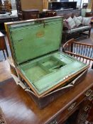 A 19th.C. ANGLO-INDIAN TOLEWARE TRAVELLING DOCUMENT BOX. INDIAN MAKERS LABEL, FITTED COMPARTMENT