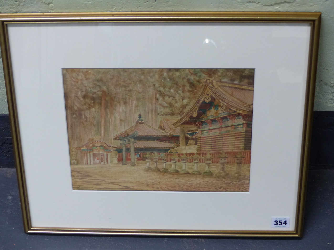 M. KAWAKUBO. EARLY 20th.C. JAPANESE SCHOOL. TEMPLES AMIDST WOODLAND. SIGNED WATERCOLOUR. 23 x - Image 3 of 4