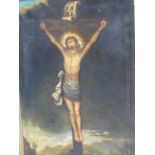 OLD MASTER SCHOOL. CHRIST ON THE CROSS. OIL ON CANVAS,. 92 x 58cms.