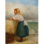 19th.C. ENGLISH SCHOOL. LOOKING OUT TO SEA. MONOGRAMMED, OIL ON CANVAS, 38 x 29cms.