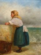 19th.C. ENGLISH SCHOOL. LOOKING OUT TO SEA. MONOGRAMMED, OIL ON CANVAS, 38 x 29cms.