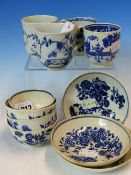 18th C. WORCESTER AND OTHER BLUE AND WHITE TEA AND COFFEE WARES, COMPRISING: FOUR VARIOUS COFFEE