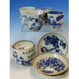 18th C. WORCESTER AND OTHER BLUE AND WHITE TEA AND COFFEE WARES, COMPRISING: FOUR VARIOUS COFFEE