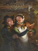 OLD MASTER SCHOOL. UNDER THE MISTLETOE. OIL ON PANEL. 19 x 16cms.