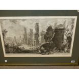 AFTER PIRANESI (1720-1778). TWO ANTIQUE FOLIO PRINTS OF ROMAN RUINS. 43 x 57cms AND 40 x 63cms (2).