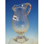 A LATE 18th/EARLY 19th C. BALUSTER CUT GLASS JUG, POSSIBLY IRISH, THE MOULDED OCTAGONAL SOCLE ON A