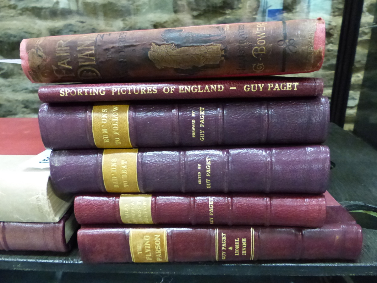 GUY PAGET, SEVEN VOLUMES ON HUNTING RELATED SUBJECTS MAINLY QUARTER BOUND IN RED LEATHER TOGETHER