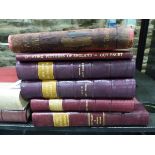 GUY PAGET, SEVEN VOLUMES ON HUNTING RELATED SUBJECTS MAINLY QUARTER BOUND IN RED LEATHER TOGETHER