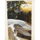 CONTEMPORARY SCHOOL. SEAWEED AND ROCKS. SIGNED INDISTINCTLY, GOUACHE. 70 x 20cms.